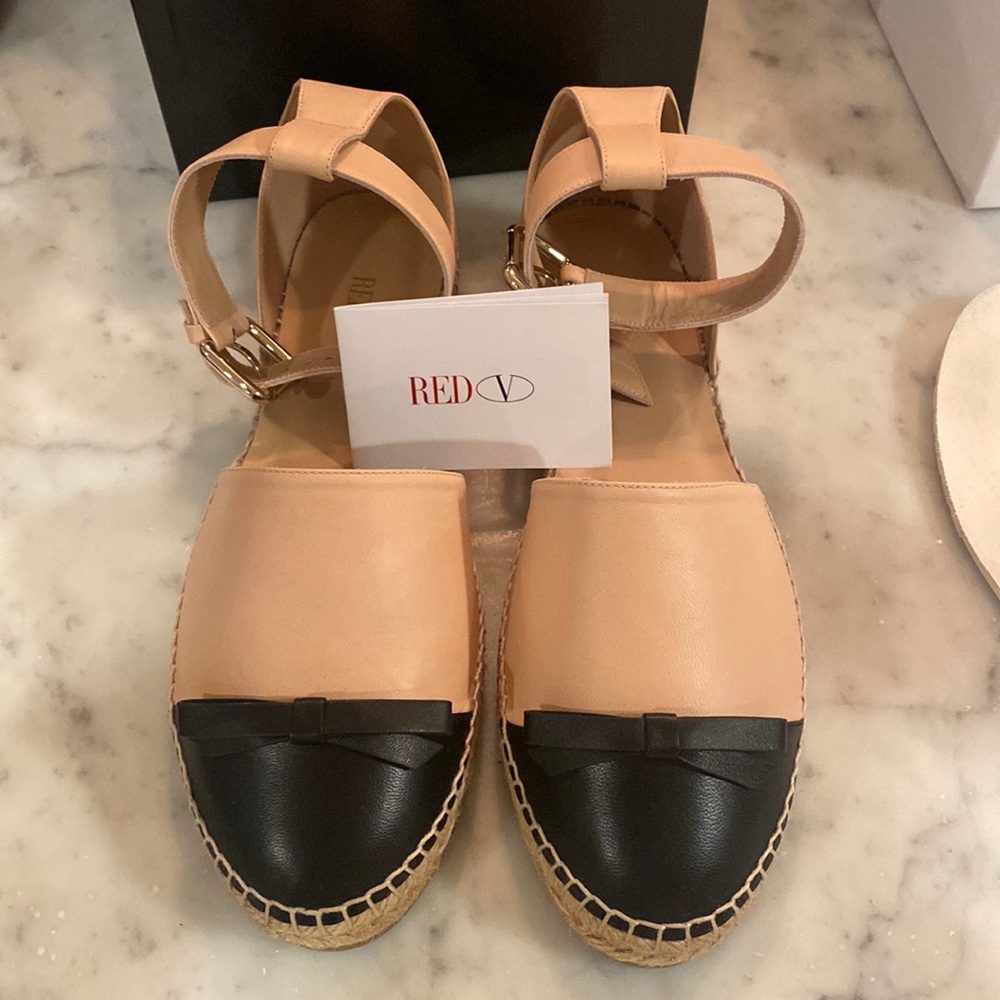 Valentino RED Nude/Black Espadrille Sz 41, NWT w dust bag& box